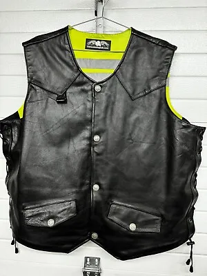 Missing Link Lnk Black Leather Green Reflective Reversible Motorcycle Vest 3XL • $50