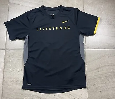 NIKE LIVESTRONG Pullover Shirt Black Yellow Short Sleeve DRI-FIT Sz Small • $19.99