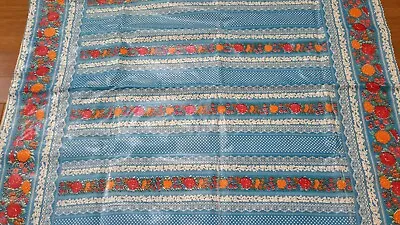 Vinyl Rectangle Tablecloth Blue Red/Orange Floral/White Lace Pattern  70  X 47   • $22.79