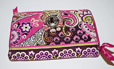 Vera Bradley PINK Turn Lock Wallet Clutch Very Berry Paisley Flower RETIRED H73 • $24.99