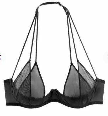 £24.99 • Buy Black Underwired Quarter Cup Bra Sheer Triangle Mesh Cups See Through Naughty
