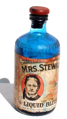 Vintage 1955 Mrs. Stewart's Liquid Bluing For Whitest Clothes Glass Bottle Cork • $15