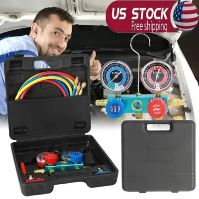 $75.75 • Buy R1234yf AC Recharge Kit AC Gauges With Hoses Quick Couplers Self Sealing Can Tap