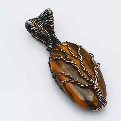 Iron Tiger Eye Gemstone Handmade Copper Wire Pendant Jewelry 2  AP-7853 • $3.99