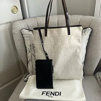 Authentic FENDI Vintage Zucca Leather Trimmed Tote Bag Canvas 2WAY ❤️❤️ • $310
