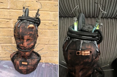 £29.99 • Buy Steampunk 16  Hat Display Mannequin Head Apocalypse Metal Effect LIGHTS UP (Y)