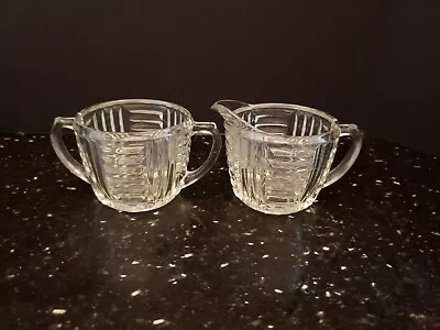 Art Deco Creamer Sugar Bowl Vintage Clear Glass Cut Ribbed Lines Retro • $18