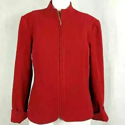 Mainbocher Jacket Blazer Womens Sz 6 Red Zip Front Cashmere Wool Fitted • $41.25