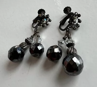 Vintage Miriam Haskell Drop Dangly Faceted Glass Earrings • $49.99