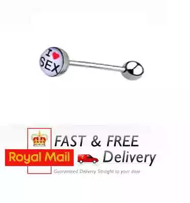 RUDE WORDS Tongue Bar PIERCING Ring Surgical Stainless Steel Logo 1.6mm Fun Sexy • £2.99