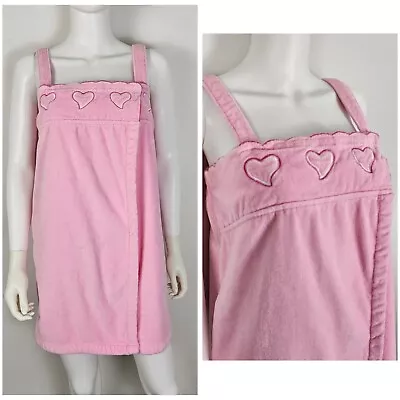 Y2K Pink Terrycloth Bath Wrap Robe Dress Size M Adjustable Hearts 00's 2000's • $10
