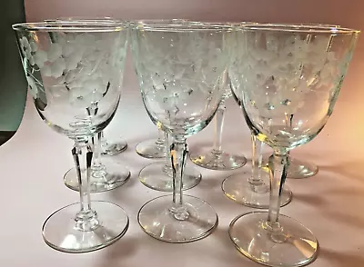 Vtg. Libbey Water Goblet Glass GLENMORE WATER GOBLET Etched BLOWN GLASS Lot 10 • $85