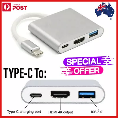 $10.30 • Buy 3 IN1 Type C USB C To Female HUB Charging Cable Adapter 4K HD HDMI Data  USB AU