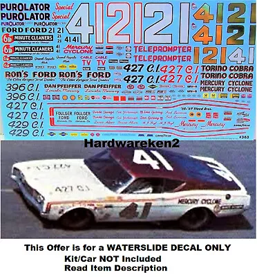 Nascar Decal #41 Mercury Cylone  1968 Mercury Cyclone Swede Savage 1/25 • $22