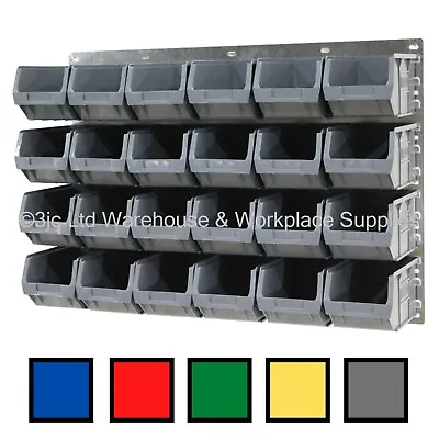 NEW UK Made Plastic Parts Storage Bins Boxes With Steel Wall Louvre Panel SET 10 • £69.67