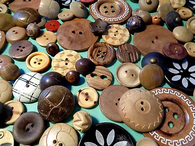 Large 1/2 Pound Lot Of Vintage Wood Buttons - Various Sizes • $14.99