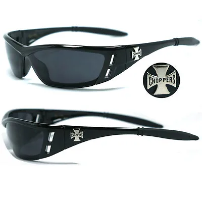 Choppers Motorcycle Riding Glasses Sunglasses - Black Frame Black Lens C46 • $10.99