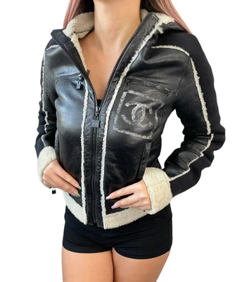 $2421 • Buy CHANEL Sport Vintage 08A Coco Mark Logo Zipped Jacket #34 Hoodie Black RankAB