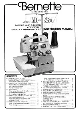 Bernina Bernette MO-234 Overlocker Serger Machine Owners Instruction Manual • $17.95