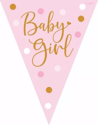 12.8ft Baby Girl Pink Bunting Flag Banner Baby Shower Gender Reveal Party Decor • £2.99