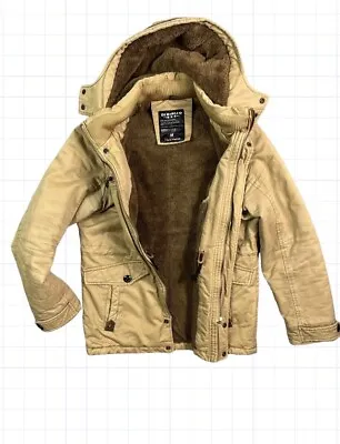 Mens Thick Military Parka Jacket Khaki Brown Sherpa Lined Medium Winter Coat • $80