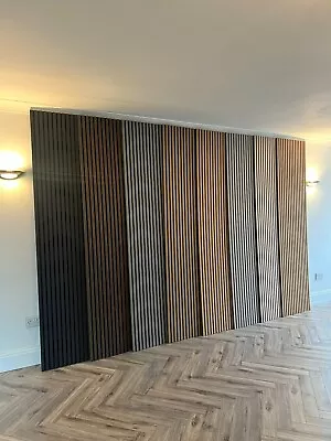 Acoustic Slat Wall Media Panels Luxury Wood 3D Decor Modern Wood Cladding Veneer • £89.99