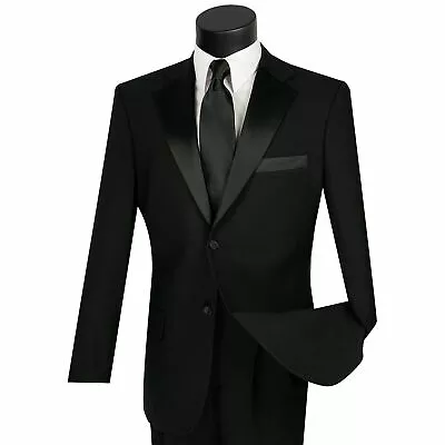 LUCCI Men's Black Classic Fit Formal Tuxedo Suit W/ Sateen Lapel & Trim NEW • $80