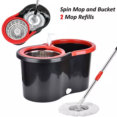 £15.54 • Buy 360°Floor Magic Spin Mop Bucket Set Stainless Steel Rotating Dry With 2 Heads