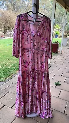 JAASE  Designer Maxi  Dress Good  Cond Washable Size L  Fit 14-16 • $30