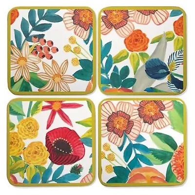 Set Of 4 Mackenzie Childs Kiras Garden Cork Backed Coasters Bnib • $59.99