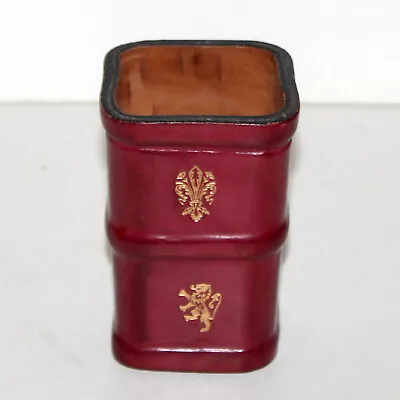 Vintage Dice Cup Florence Italy Red Leather Lion Medicci Square Base Pen Holder • $39.99