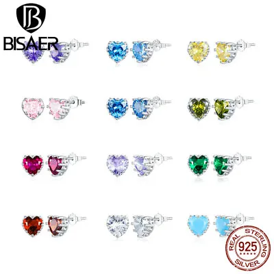 Bisaer European 925 Sterling Silver Birthstone Stud Earrings Jewelry Women Girl • $7.71