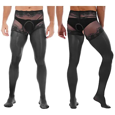 Mens Sissy Lace Patchwork Stockings Sheer Crotchless Hosiery Pantyhose Pants • $8.08