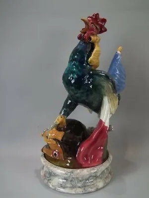 Rare Delphin Massier Majolica Rooster With Flag • $19933.66