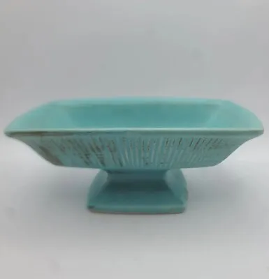 Vintage Mccoy Brushed Gold On Turquoise Blue Pedestal Planter • $32