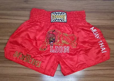 NWT Fluory Muay Thai Boxing Shorts Size 2XL - Red - Gold Lion  • $24.99