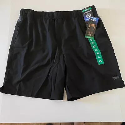 Speedo Men XL Shorts 36 38 Black Techvolley Comfort Liner UPF 50+ Solid New • $23.40