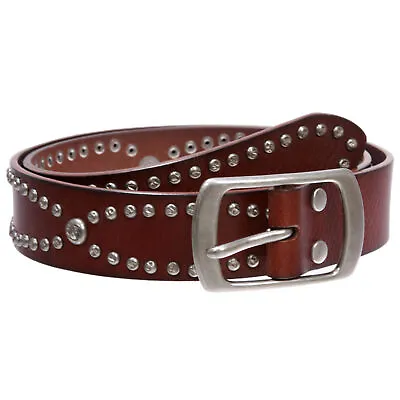Western Snap On Hammered Rivet Silver Circle Metal Studded Cowhide Leather Belt • $48