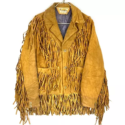 Vintage Monte-Rey Button Up Suede Leather Cowboy Jacket Size 38 Mustard Yellow • $84.99