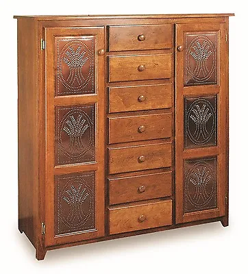 Amish Pie Safe Wheat Tin Door Panels Kitchen Pantry Cupboard Shelves Solid Wood • $2399