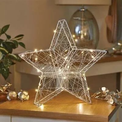 Christmas LED Star Decoration 30cm Light Up Home Pre-Lit Home Battery Wire Mesh • £13.99