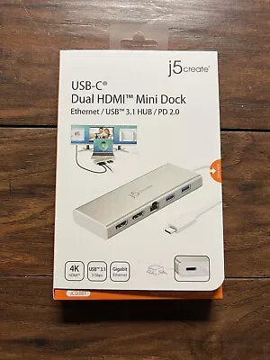 J5 Create JCD381 USB Type-C Dual HDMI Mini Dock Ethernet/ USB 3.1 HUB/ PD 2.0  • $49.99