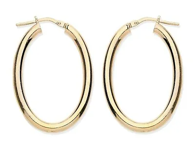 9ct Yellow Gold On Silver LARGE Oval Creole Hoop Earrings • £18.95