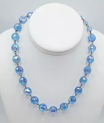 Vintage Blue Aurora Borealis Glass Crystal Necklace • $32