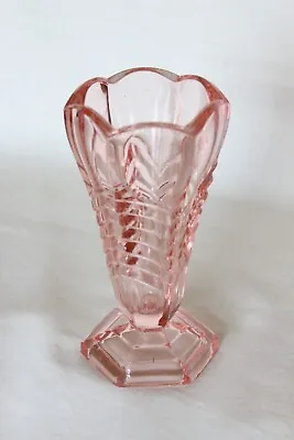 Art Deco Small Pink Glass Hexagonal Chevron Vase By Davidson • £8.99