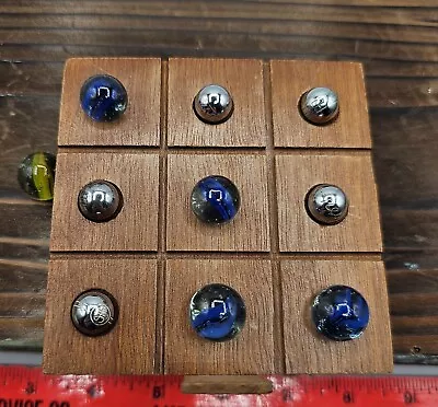 Vintage Wood TIC TAC TOE Marble Game With Unique Marble Storage • $14.44