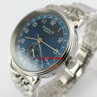 42mm PARNIS New Arrival Blue Dial Steel Watchband Mechanical GMT Date Watch • $79