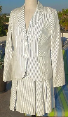 New Tags J Crew Gray & White Stripe Cotton Seersucker Summer Skirt Suit Sz 12 • $249.99