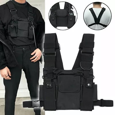 Holster Vest Rig Bag Pocket Radio Chest Harness Walkie Talkie Front Pack Pouch • £13.25