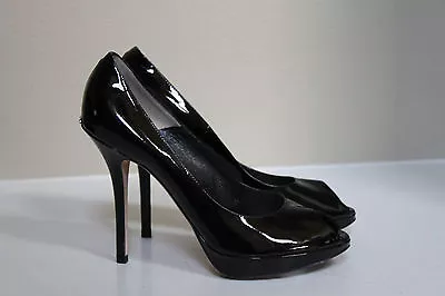 Sz 9.5 / 39.5 Christian Dior Black Patent Leather Miss Dior Peep Toe Pump Shoes • $295